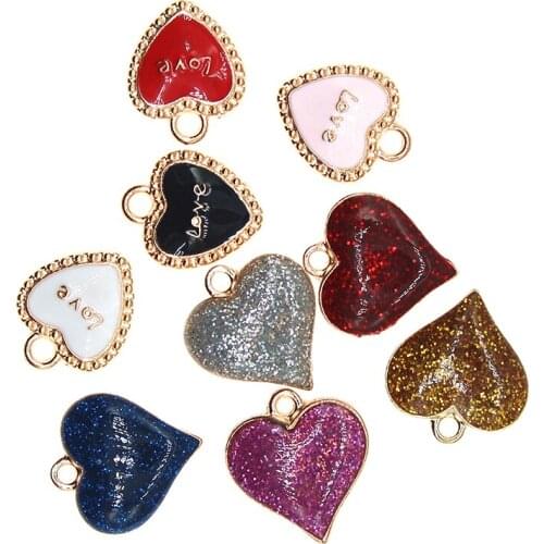 20pcs/lot Varietyd Hearts Enamel Charms For DIY Letter Love Charms Handmade Necklaces Pendants Earrings Making