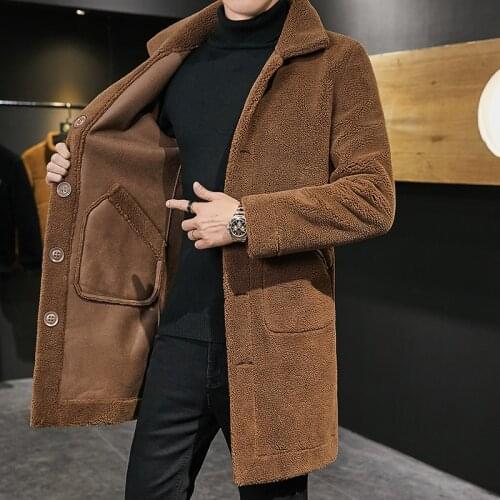 2021 Winter Long Double sided Woolen Coat Men Fur Collar Warm Trench Coat Manteau Homme Overcoat Male Wool Blend Mid Jacket 3XL