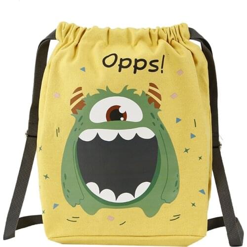3pcs stock creative double shoulder cotton bag drawstring drawstring canvas bag cartoon backpack drawstring storage