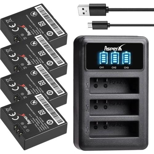4Pcs AZ16 AZ16-1 Batteries For Original Xiaomi YI lite 2 4K 4k + LED 3slots USB Charger For Xiao yi 4k Action Camera Battery