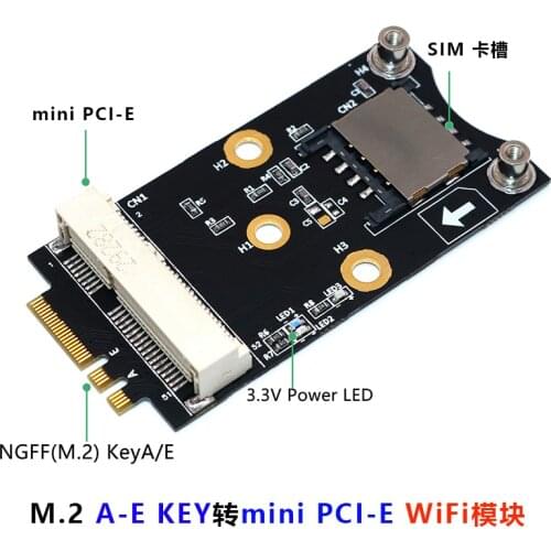 M.2 Wifi Adapter Mini PCIE Wireless Network Card to M2 NGFF Key A+E Wifi Card Raiser with SIM Card Slot for WiFi/WWAN/LTE Module
