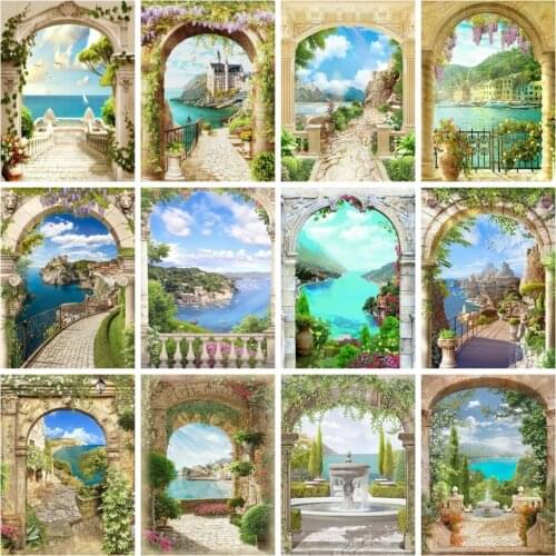 AZQSD Draw By Number On Canvas Sea Door Home Wall Art Canvas Painting Art Oil Painting By Numbers City Handmade Gift