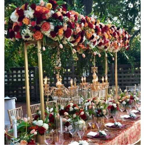 Shinny gold rectangular metal frame wedding flower stand