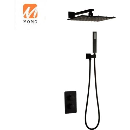 Big rainfall shower set Thermostatic wall mounted Matte Black color Rainfall Waterfall Bathroom Shower mixer