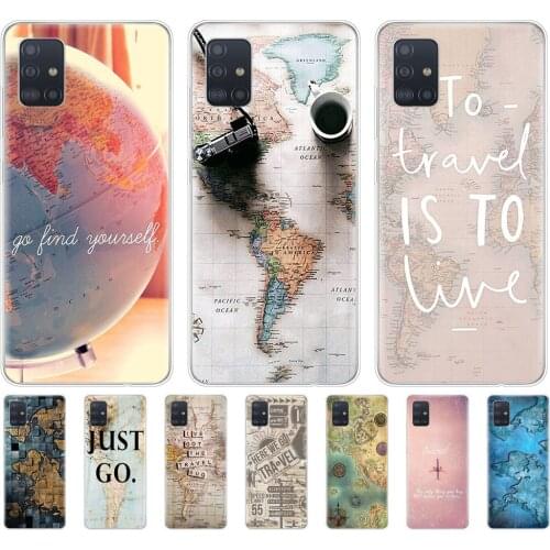 Silicon phone cover case for samsung galaxy A51 A31 A41 A71 A01 A81 A91 A30S A20S A50S M30S M40S World Map Travel Plans