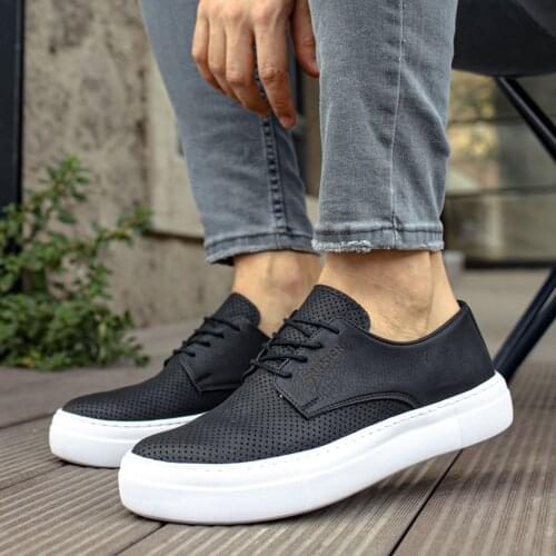Chekich Mens and Womens Casual Shoes Black Color Faux Leather Lace Up Spring Autumn Seasons Unisex Classic Sneakers Solid Lightweight Comfortable Lovers White Outsole Footwear Ladies Gentlemens Fashion CH061 V8
