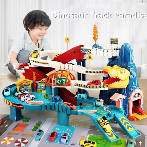 Dinosaur Toys Car Dino Adventure Curved Road Track Rail Vehicle Kids Boys Interaction Games Children Birthday Gifts