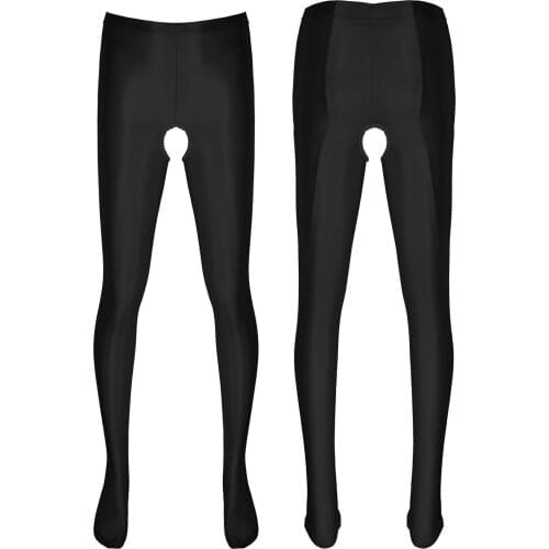 Men Sexy Sissy Lingerie Ice Silk Open Croch Pantyhose Leggings Stretchy Stockings Tights Hosiery Male Gay Hot Erotic Underwear