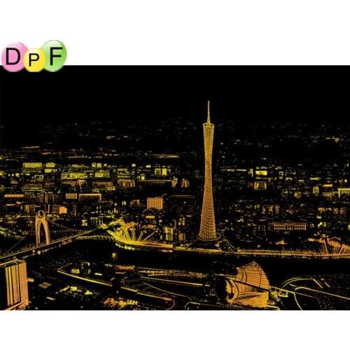 DPF Fashion DIY Drawing Picture Wall Painting Scratch Card Toy City Golden Night View Paint Arts Paper Home Decor guangzhou