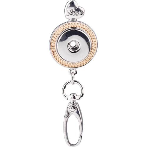 Double Round Chains Badge Lanyard Keychain Snap Button Pendent for Necklace Fit 18 MM Snap Button DIY Jewelry Love Heart Gifts