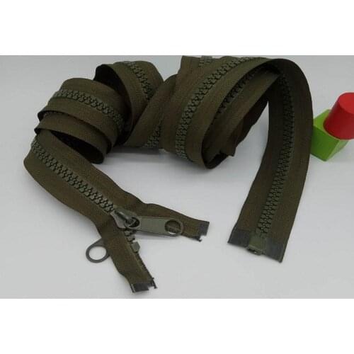 #10 two sides double pullers zipper for tent hone textile bags luggages car cover zipper repair 220cm 250cm 350cm 1piece green
