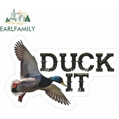 EARLFAMILY 13cm x 8.6cm for Anime Duck It Hunting Cartoon Funny Car Stickers Bumper Trunk Truck Graphics JDM Vinyl Car Wrap