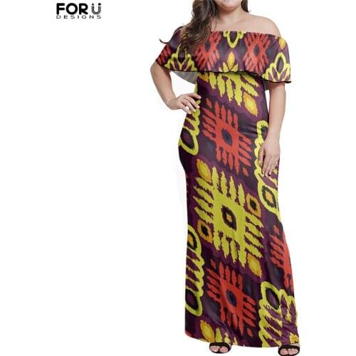 FORUDESIGNS Summer Women Elegant Off The Shoulder Dress Traditional Aztec Pattern Layered Ruffle Comfortable Evening Cloth Ropa