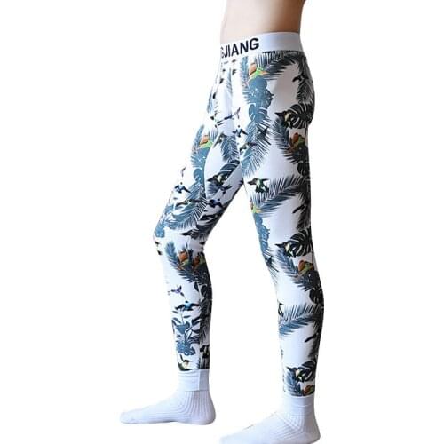 Men long johns Thickened plus velvet men warm pants print line of men slim sexy gay underwear tight legging long Johns size XXL