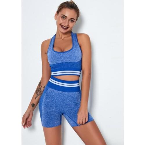 New Summer Women Seamless Yoga Sports Suits Sport Bra High Waist Fitness Shorts Gym Set Running Sportswear Workout Clothing