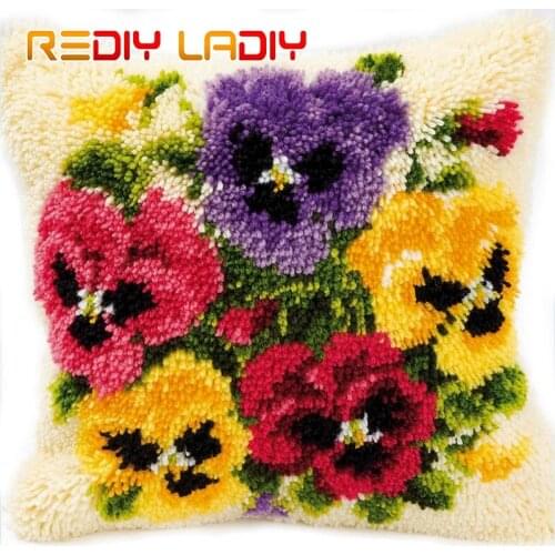 Latch Hook Flower Pansy Daisy Cushion Cover Printed Color Canvas Crocheting Arts & Crafts Pillow Case Sofa Pillows Home Decor