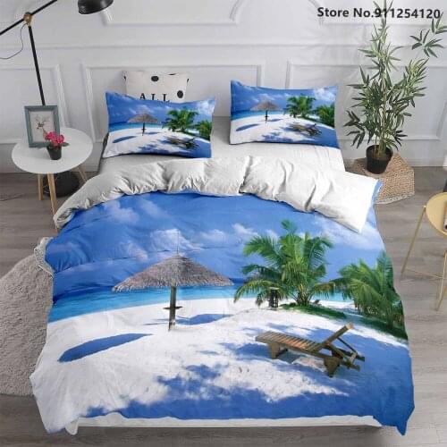 Summer Beach Coconut Bedding Sets Palm Tree Duvet Cover Sets 2/3 Piece Queen King Double Single Bed Cover Sea Scenery Bed Sets