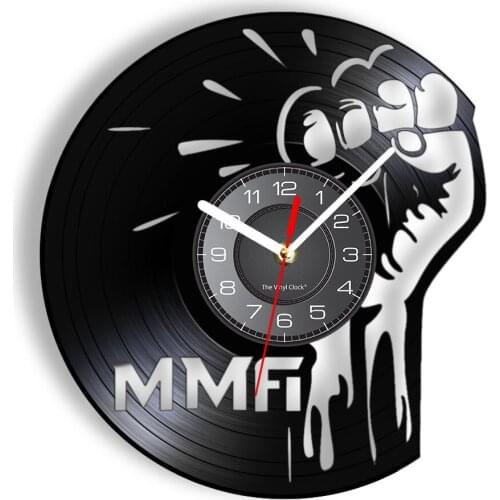 Powerful Fist MMA Wall Clock Made Of Real VInyl Record Mixed Martial Arts Sports Muscular Fist LED Wall Watch Gift For Fighters