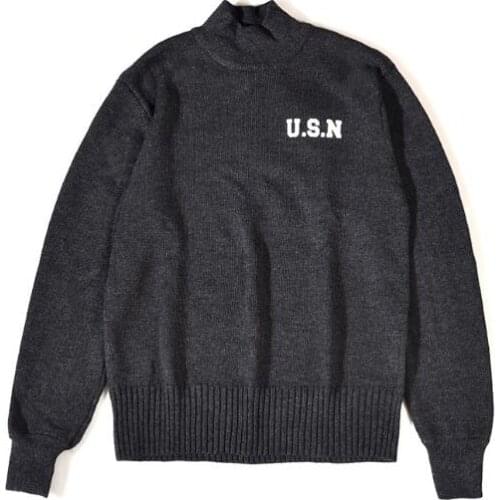 Military Sweater Men Turtleneck Vintage Blue