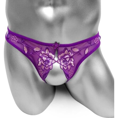 Sissy Open Crotch Panties For Men Thong Embroidery Underwear Sexy Fashion Lingerie Gay Bikini Floral Male Underpants Sissy