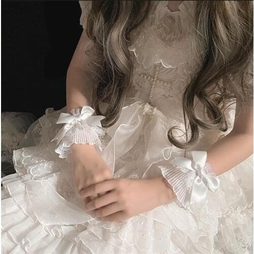 Lolita Hand Wrist Cuffs Bowknot Lace Trim Maid Cosplay Accessories For Women Girl Party Accessories D724