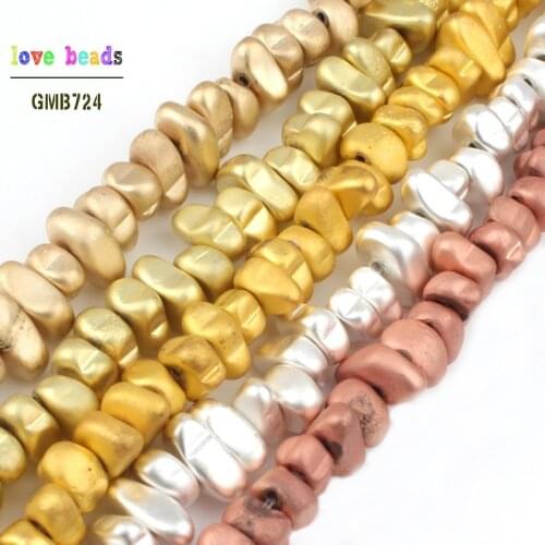 Natural matte stone rose gold silver Color hematite Irregular beads beaded bracelet jewelry production 5-8 mm