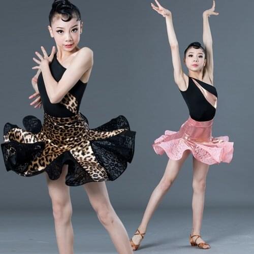 New Latin Dance Costume For Girls Ballroom Salsa Tango Skirts Kid Child Leopard Latin Dance Split Dress With Leotard And Skirt
