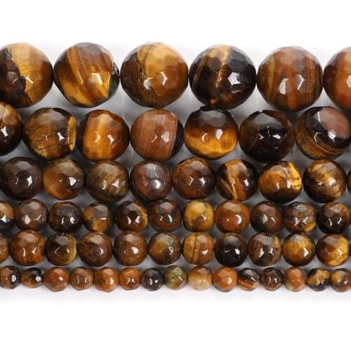 Faceted Yellow Tiger Eye Natural Stone Charm Round Loose Beads For Jewelry Making DIY Bracelet Necklace Strand 4/6/8/10/12 MM
