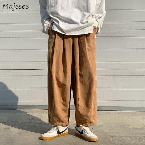 Solid Vintage Casual Pants Men Plus Size M-5XL Baggy Japanese Wide Leg Trousers Oversize Simple Chic Streetwear Cargo Male Cozy