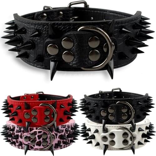 Global Baby 2" Width Spike Studded Dog Collars 4 Sizes 7 Colors Strong Leather Large Big Dog Pet Collars