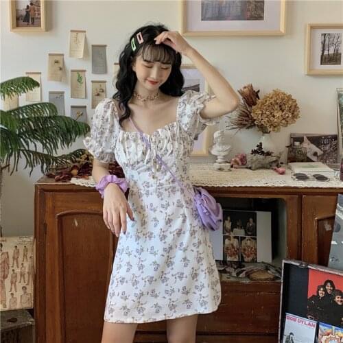 Dress for Women Retro Floral Dress, Summer Female Skirt, Temperament, Korean Version, Waist, Thin, Base Skirt