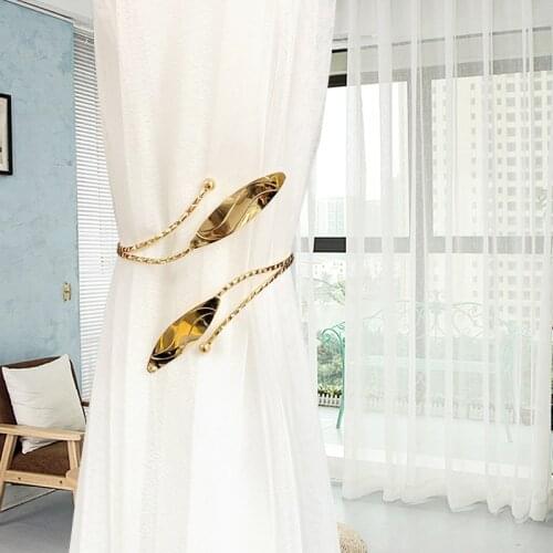 Curtain Tiebacks Alloy Holdback Window Curtain Ties Backs For Curtains Modern Simple Style Curtain Holdbacks Sliver Golden Leaf