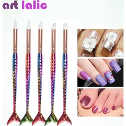 Mermaid Gradient Nail Art Brush Silicone Head Sculpture Acrylic UV Gel Tips Carving Emboss Shaping Nail Tips Tool