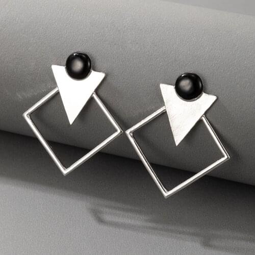 HuaTang New Korean Fashion Dangle Drop Earrings for Women Silver Color Geometric Triangle Earrings Wedding Jewelry kolczyki