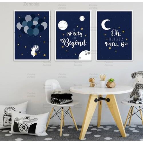 Navy Blue Canvas Poster Nursery Wall Art Print Balloon Rabit Painting Nordic Kids Decoration Picture Baby Boy Bedroom Decoration