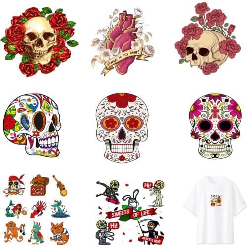 Iron-on Transfers for Clothing Patches Clorhing Stickers Stripe Jackets Diy Skull Patch Vinyle Adhesive Flex Fusible Transfer C