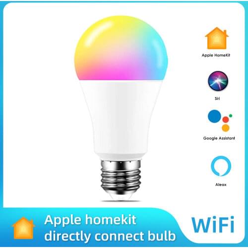 WiFi Smart Light Bulb E27/E26/B22 RGBCW 9W Energy Saving Dimming LED Bulb Work With Alexa Google QR code fast link with homekit