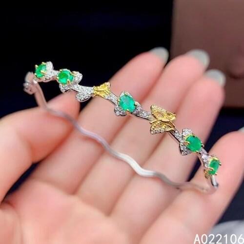 Fine Jewelry 925 Pure Silver Chinese Style Natural Emerald Girl Luxury Popular Butterfly Gemstone Hand Bracelet Support Detectio