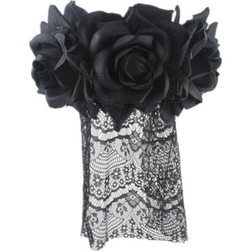 Women Girls Sexy Rose Flower Headband Ghost Bride Blacke Lace Veil Hairband Hallowmas Party Favor Dress Up Props Christmas