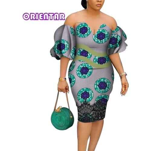 M Size In Stock Women African Mid-Calf Dress Fashion Off Shoulder Ankara Dress Robe Africaine WY4522-XH