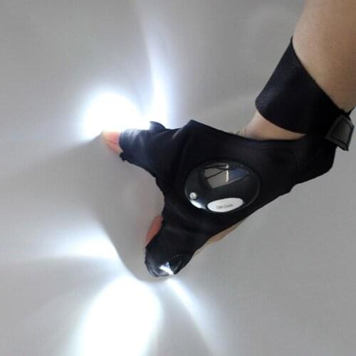 1 pc Outdoor Fishing Magic Strap Fingerless Gloves Night Light Wild Camping Fishing Gloves with LED Flashlight Left Right Hand
