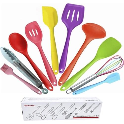 10 Sets Of Color Non-stick Pan Silicone Kitchen Utensils Environmentally Friendly Cooking Shovel Spoon Kitchen Tools
