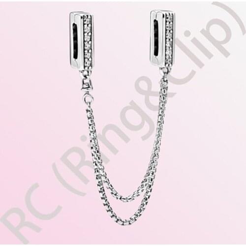 100% 925 Sterling Silver Beads Sparkling Safety Chain Clip Charms Pendant fit Original Pandora Reflexions Bracelets DIY Jewelry