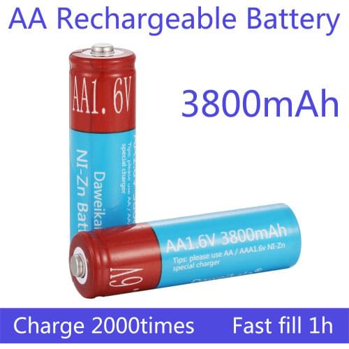 20pcs/lot AA battery 3800mAh 1.6V Ni-Zn aa rechargeable battery Replace 1.5V/1.2V AA Battery for Toys Camera Remote control