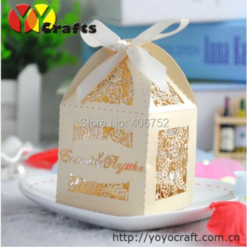 2017 free logo FREE SHIPPING customizable paper laser cut wedding box rose free ribbon wedding door gift box