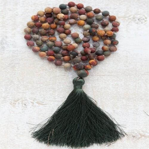8mm Natural Jasper Stone 108 Beads Handmade Tassel Necklace Chakra Yoga Spirituality Prayer Spiritua Tibetan