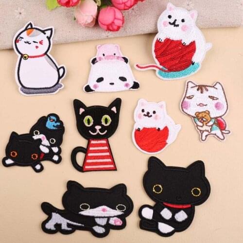 1PCS new arrival Cartoon lovely Fortune Cat Patch High Quality Embroidery Iron Sew On Patches Decor For Bag Jeans Applique