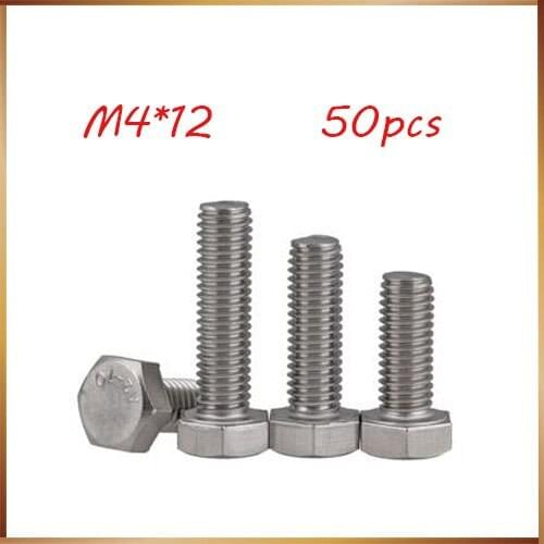 Free shipping50pcs/Lot DIN933 M4x12 mm M4*12 mm 304 Stainless Steel hex bolts Outside the hexagonal screw m4 bolts,m4 nails