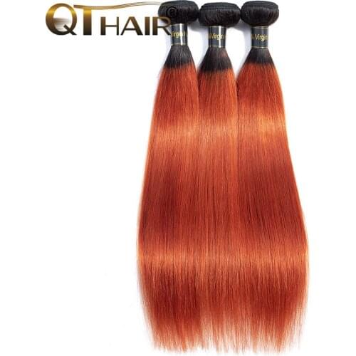 QThair Ombre Brazilian Straight Human Hair 3 Bundles Professional Colored 1B/ 350 Golden Blonde Human Weave Bundle Non-remy Hair
