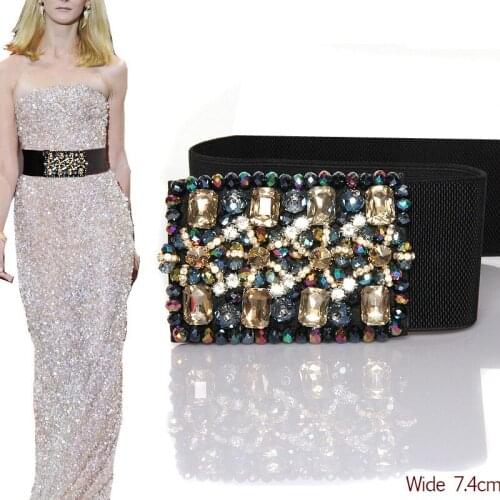 Brand Luxury Rhinestone Dress Belts Women Colorful Crystal Gem Elastic Waistband Fashion Ladies Corset Summer Dress Accessories DP77